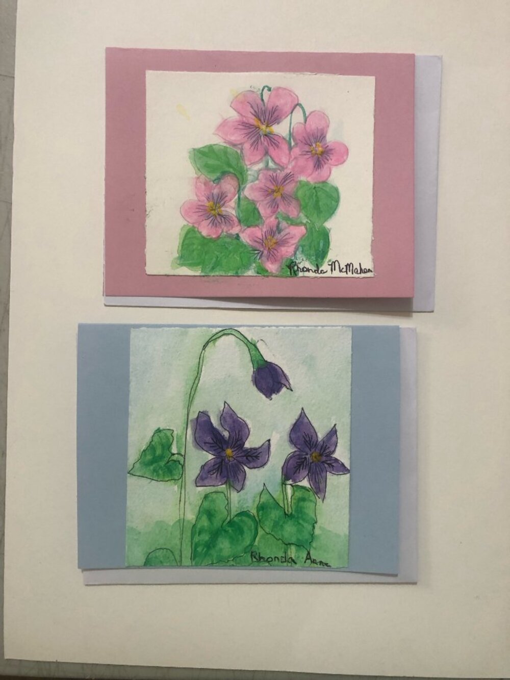 Handmade Violet Watercolor Cards with Envelopes